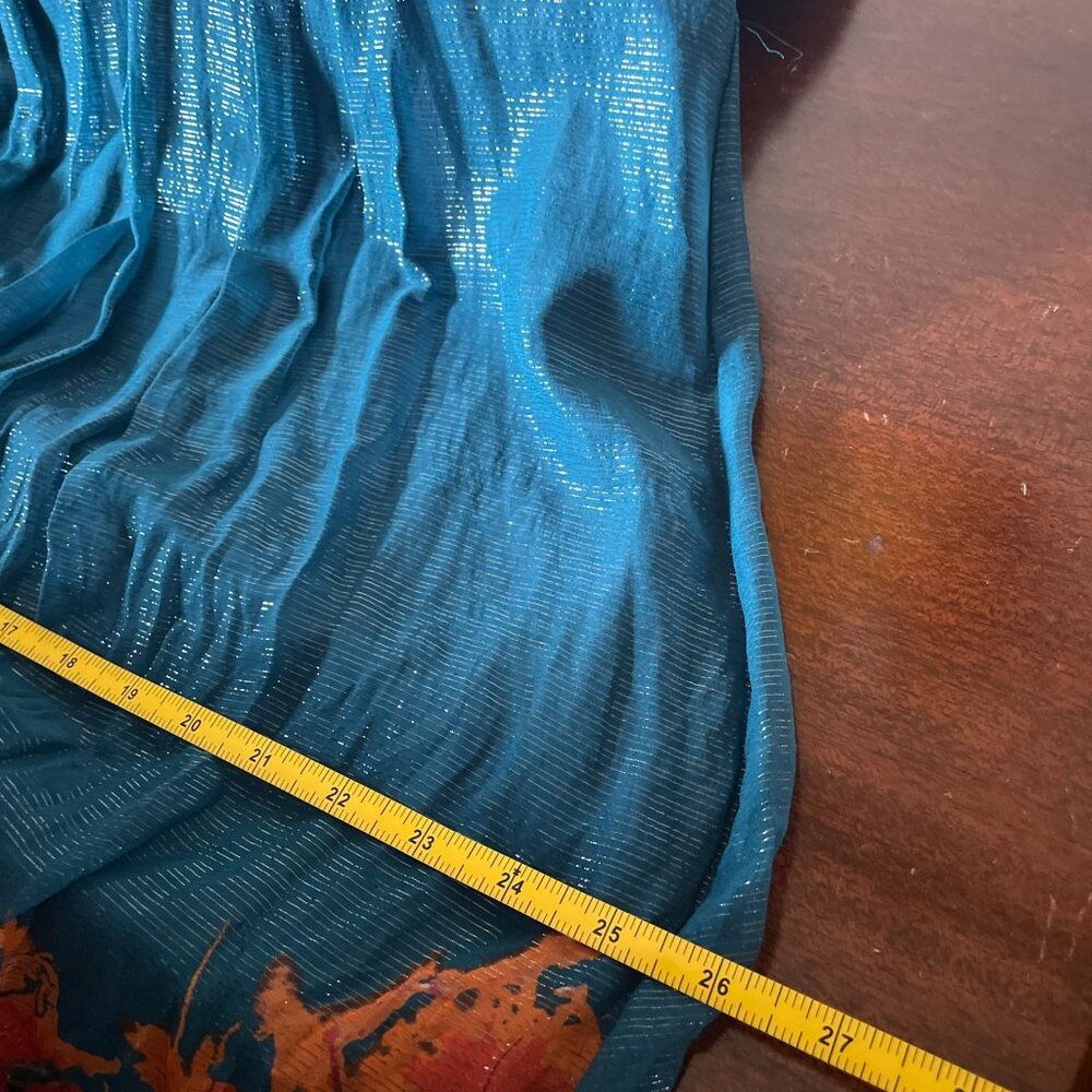 Vintage Aqua Silk Blend Fairycore Strapless Maxi Dress Floral Boho Goddess Sz 6 - Picture 12 of 16